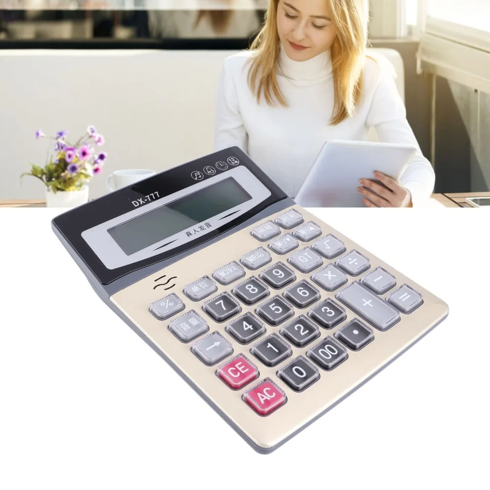 Durable 12 Digit Desk Calculator Clear Display Large Office Calculator Time Display Big Buttons Standard Calculator Home
