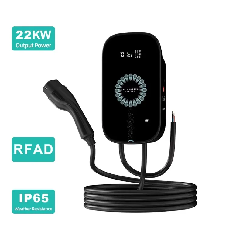 22kW Wall Mounted EV Charging Station Smart App Control Electric Car Home Charger With LCD Display IP54 Waterproof WiFi Enabled