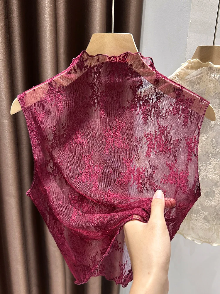 

Красная кружевная вышитая женская базовая майка-топ из нейлона, весна 2026, новая, сексуальная, облегающая, дышащая, для ношения под одеждой