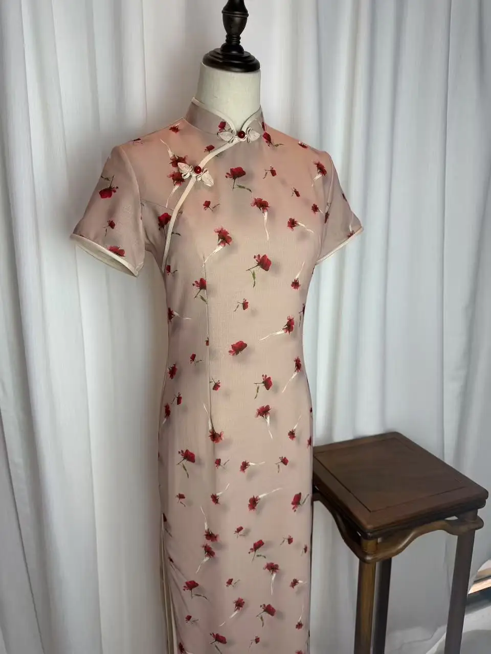 

Винтажное платье Cheongsam с цветочным принтом в китайском стиле и высоким разрезом, весеннее длинное женское платье Ципао в стиле ретро, эстетичное платье