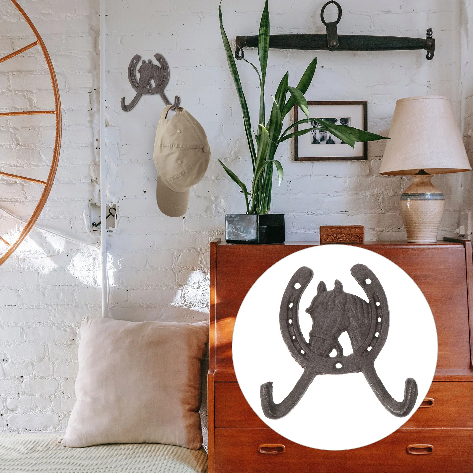 

2 Pcs Horse Head Hoof Double Hook Home Accessories Hat-and-coat Wall-mounted Poster Cast Iron Vintage Design Hanger Man