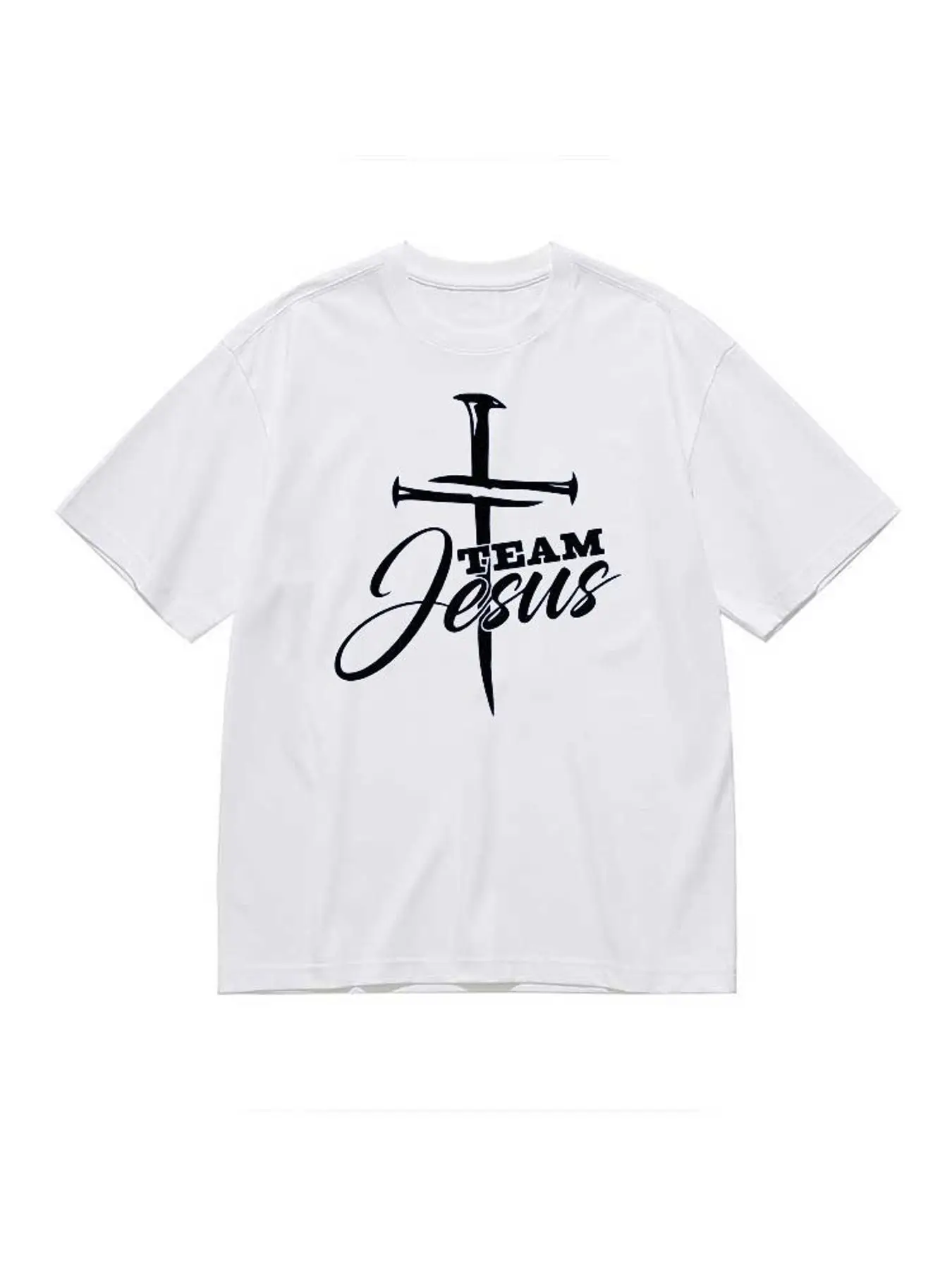 Team Jesus Christian Cross Graphic T Shirt Women Fashion Short Sleeve Stretchy Plus Size Casual Faith Religious Print Tee Top Clothes