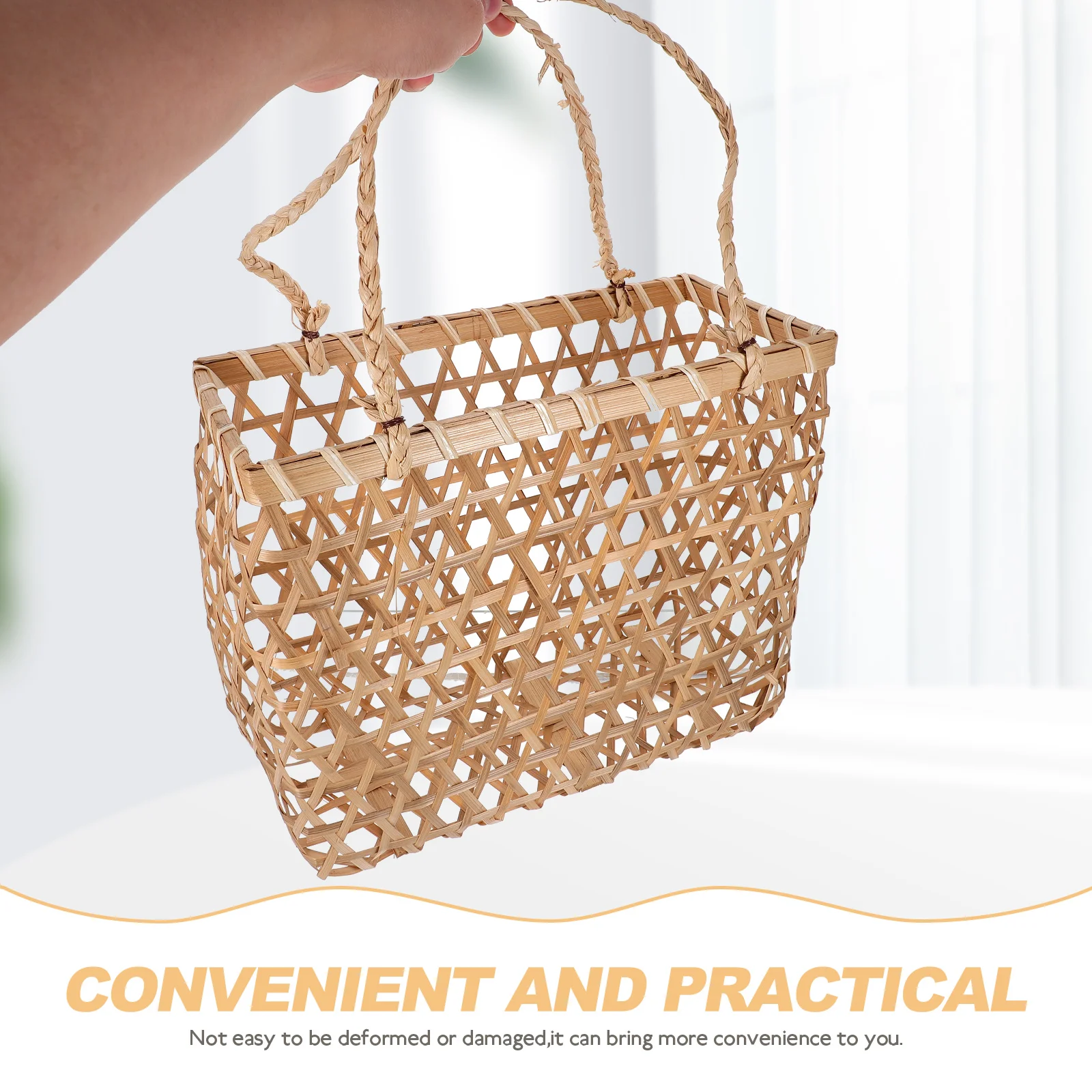 

H woven Basket 30x15x25cm Storage Portable Photo Prop H made Woven Rattan Flower Photo Prop Decorative Container