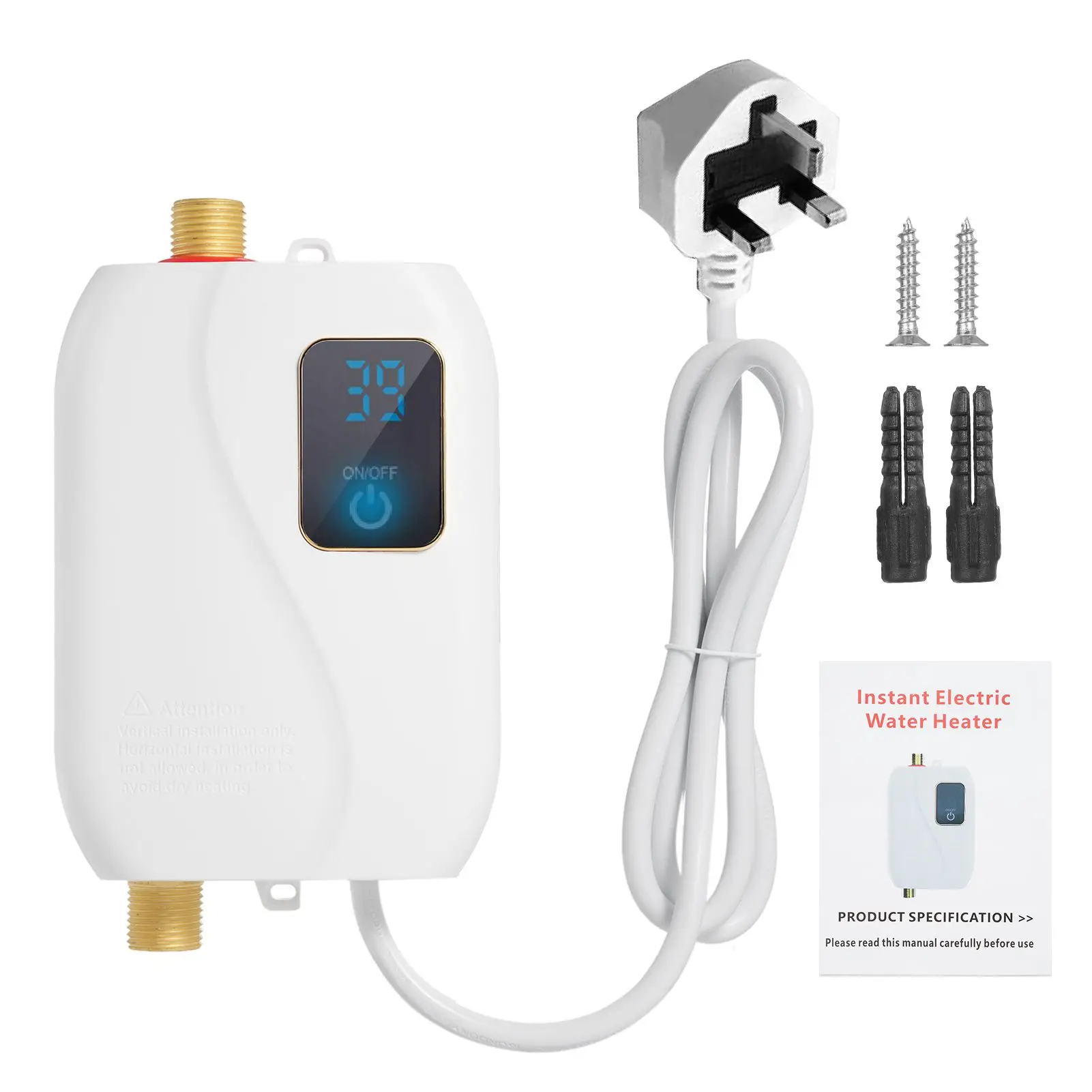 Instant Water Heater 220V 3500W Mini Electric Tankless Hot Water Heater Bathroom Kitchen Washing with LCD Display for Shower