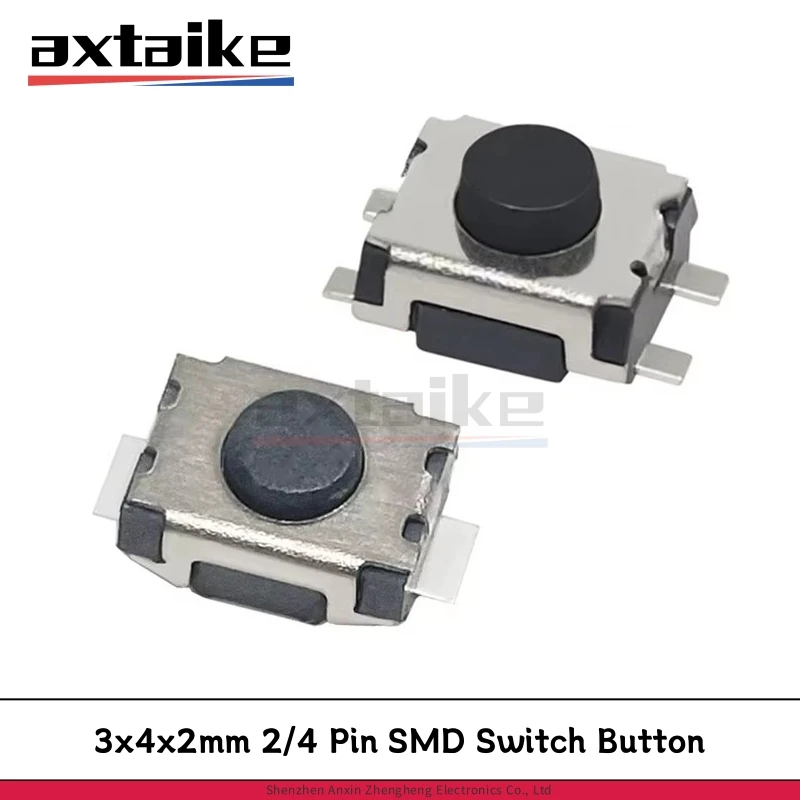100PCS 3*4*2mm 2/4 Pin SMD Switch Mini Touch Micro Tact Push Button Switches 3*4MM 3×4×2 MP3 MP4 Player Phone Buttons 12V 50mA