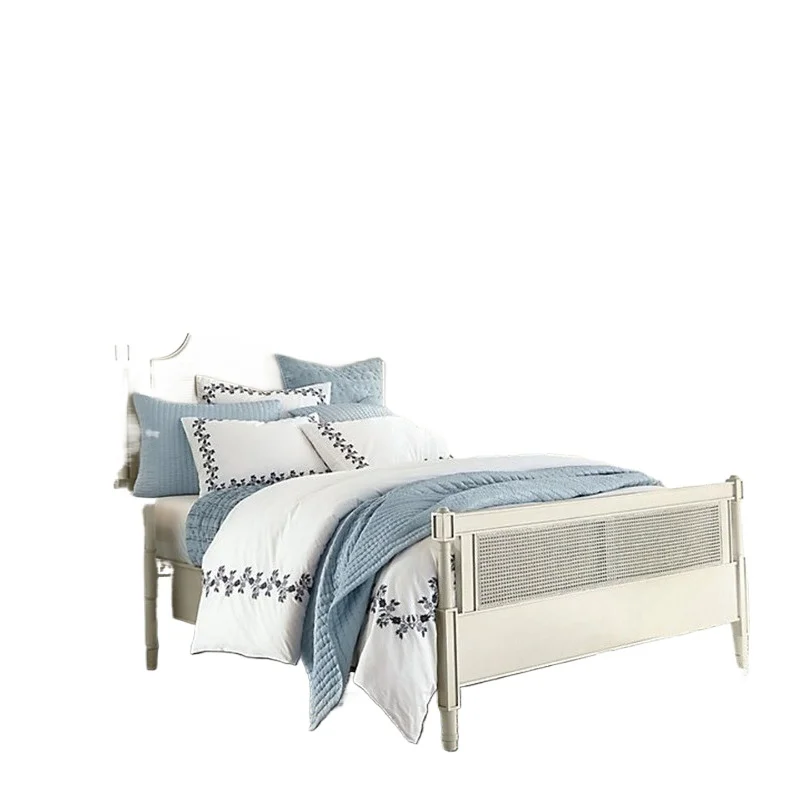 

Американская ретро-кровать из цельного дерева из ротанга, простая французская спальня из старого ротанга, двуспальная кровать, мебель для проживания в семье