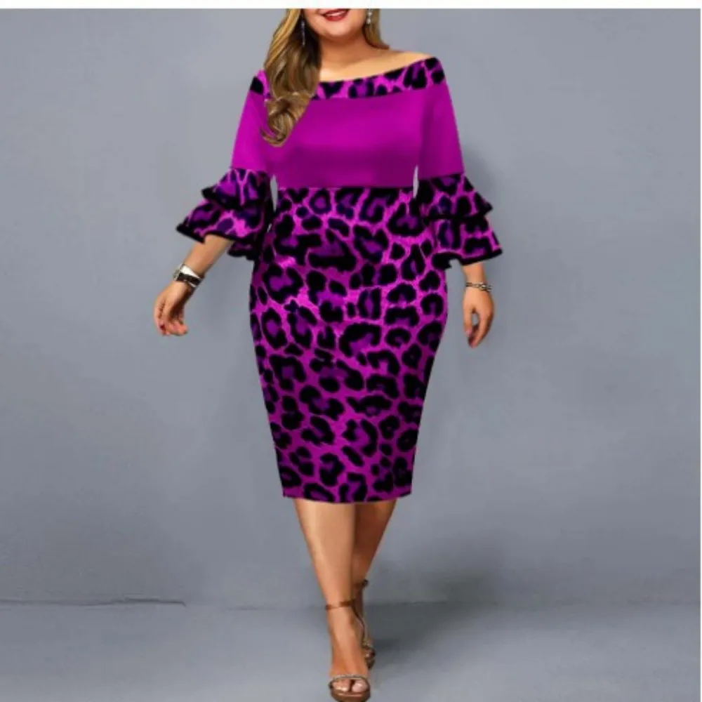 Plus Size Midi Dress for Women Elegant Print Party Dress 2024 Long Sleeve Dress