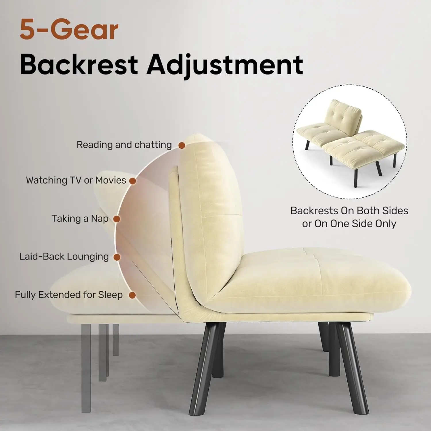 Canapé-lit futon avec dossier réglable, canapé-lit en velours (Beige)