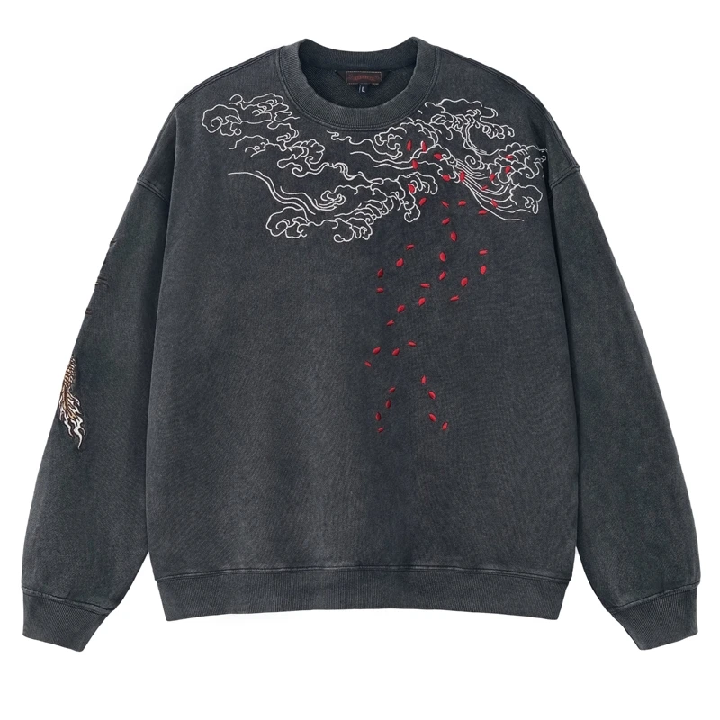 Dragon heavy embroidery round neck loose shoulder sweater OVERSIZE China-Chic China Fashion brand personalized hard goods