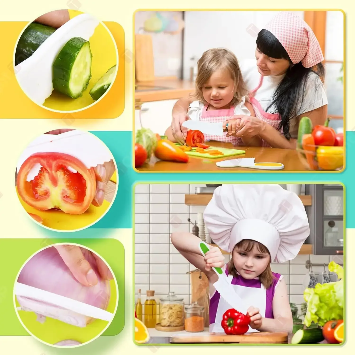 17 Pieces Kids Cooking Set Real Montessori Kitchen Tools Toddler Safe Serrated Edges with Plastic Knife Cutting Board Scissors