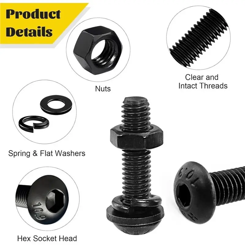 Reliable Quality Hex Socket Button Head Assorted Screws Kit-2200PCS M2 M3 M5 Metric Screws With Nuts Set Machine
