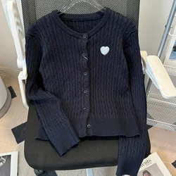 Embroidery Navy Blue Pullover Women's Clothing Knitting Sweater Cashmere Vintage Solid Cardigan Black Fashion Female Autumn Tops