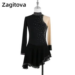 Zagitova-Robe de patinage artistique pour femmes et filles, jupe de patinage sur glace, compétition de performance, diamant brillant, noir