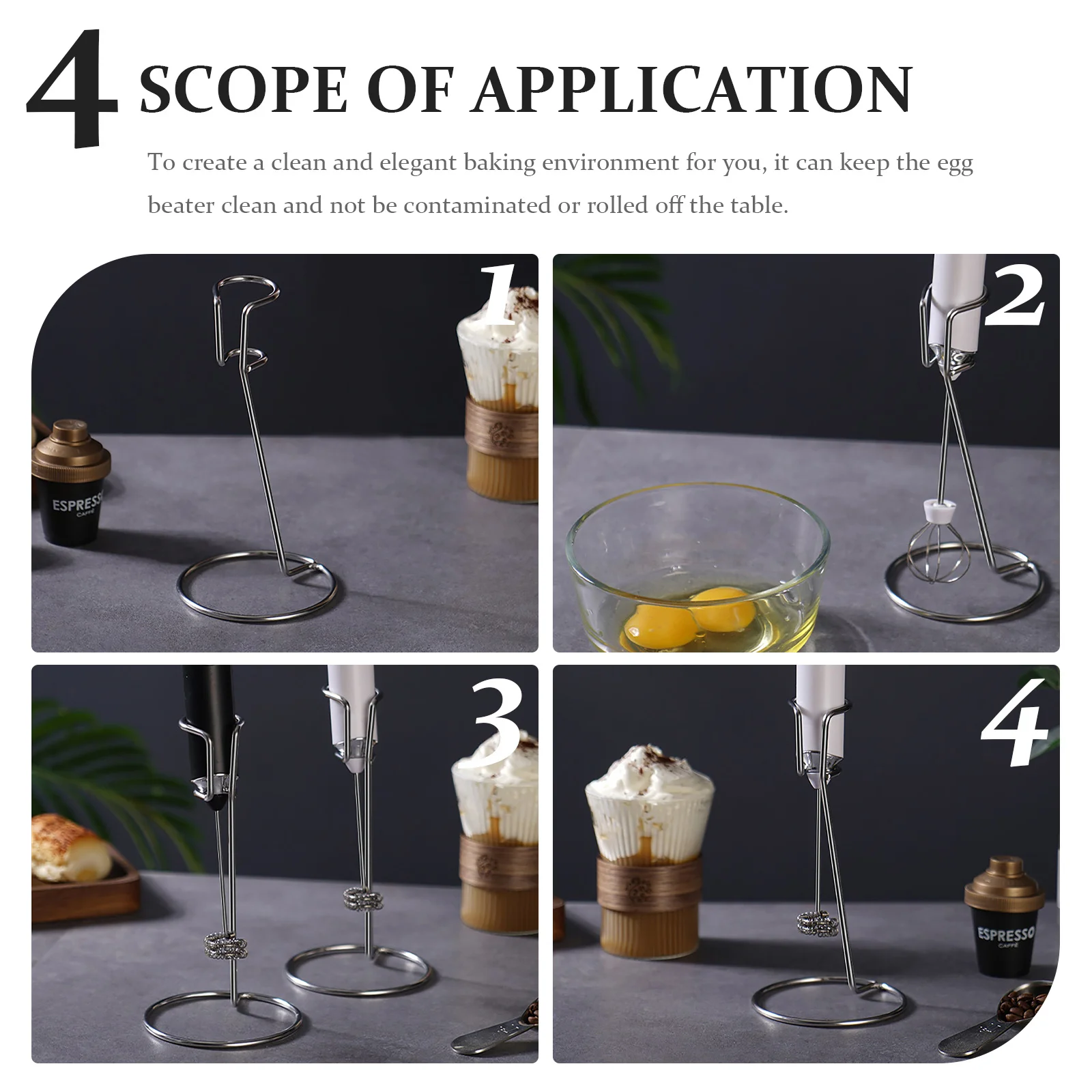 

2Pcs Stainless Steel Handheld Milk Frother Stand Egg Beater Holder Kitchen Mixer Rack Storage Milk Frother Stand
