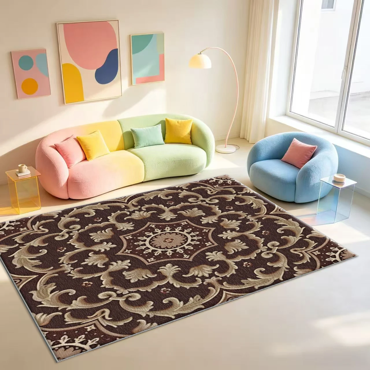 European Retro Medallion Area Rug Vintage Style Home Floor Carpet for Living Room Dining Room Decor