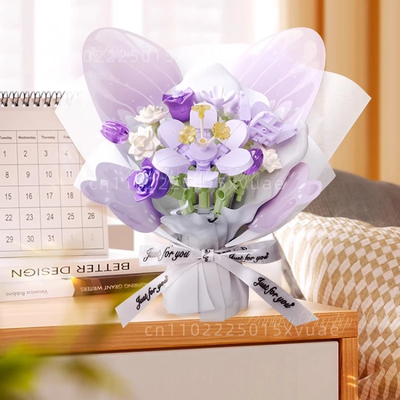 

Butterflies Flowers Building Blocks Immortal Bouquet DIY Assembled Toy Models Beautiful Ornaments for Girlfriend's Birthday Gift