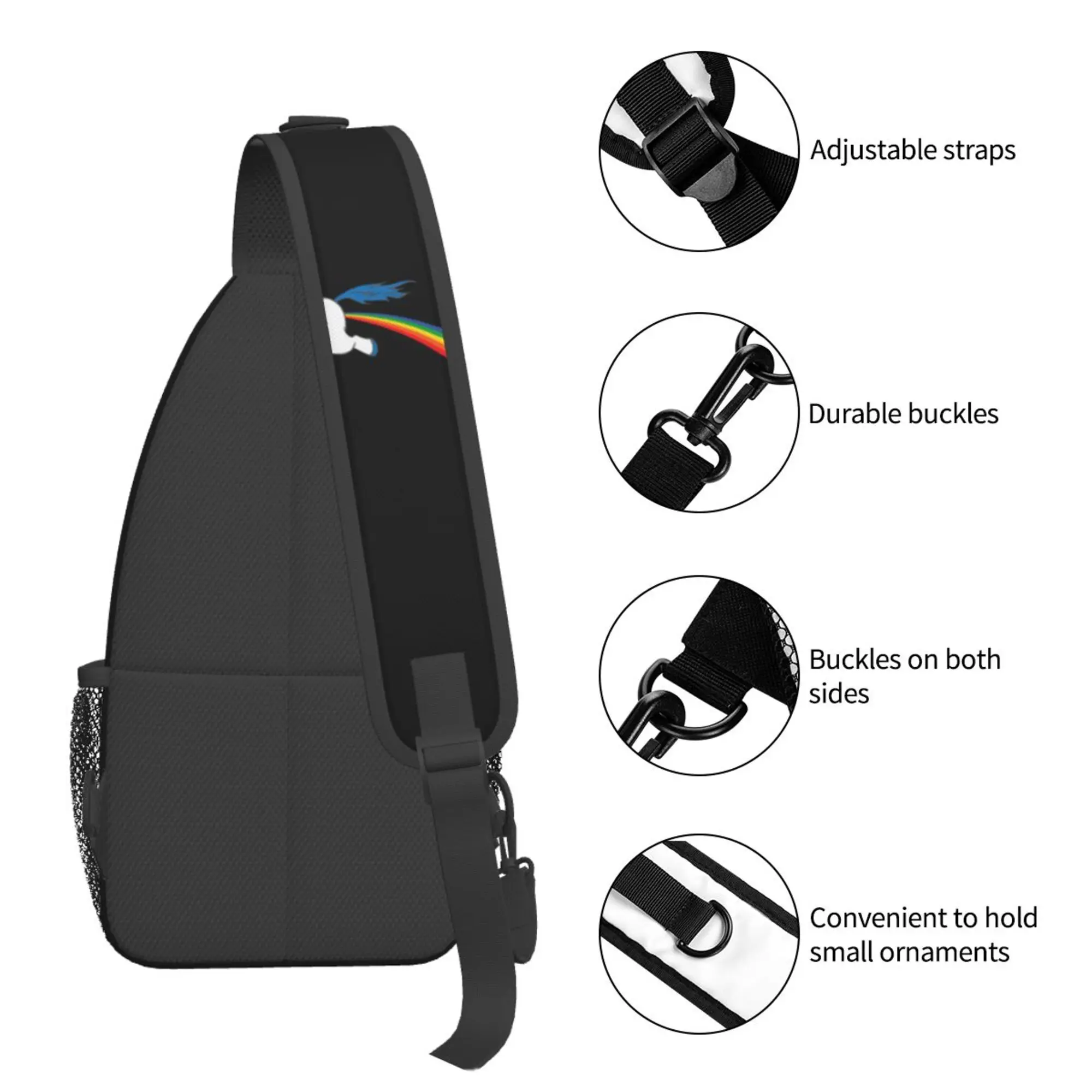 Regenbogen-Einhorn-Brusttasche, Kreuztaschen für Damen und Herren, Rucksack, Polyester, Unisex, Freizeittasche für Wandern, Laufen, Reisen, Einheitsgröße