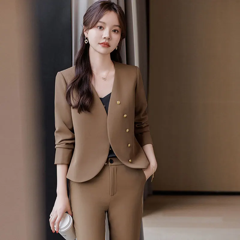 High-End Suit Set for Women Early Spring New Design Sense Casual Jacket Petite Short Collarless Blazer