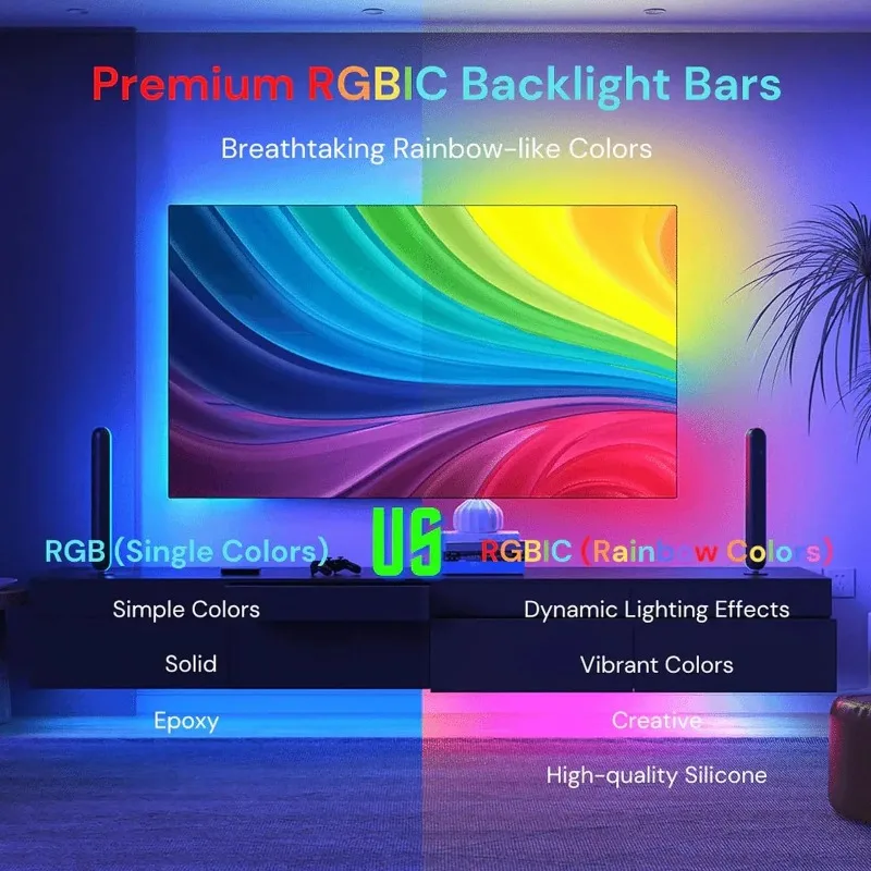 Retroiluminación LED de TV con Sensor de gama de Color AR, tira de luz RGB de 12,5 pies-16,4 pies, adecuada para televisores y monitores de 55-85 pulgadas