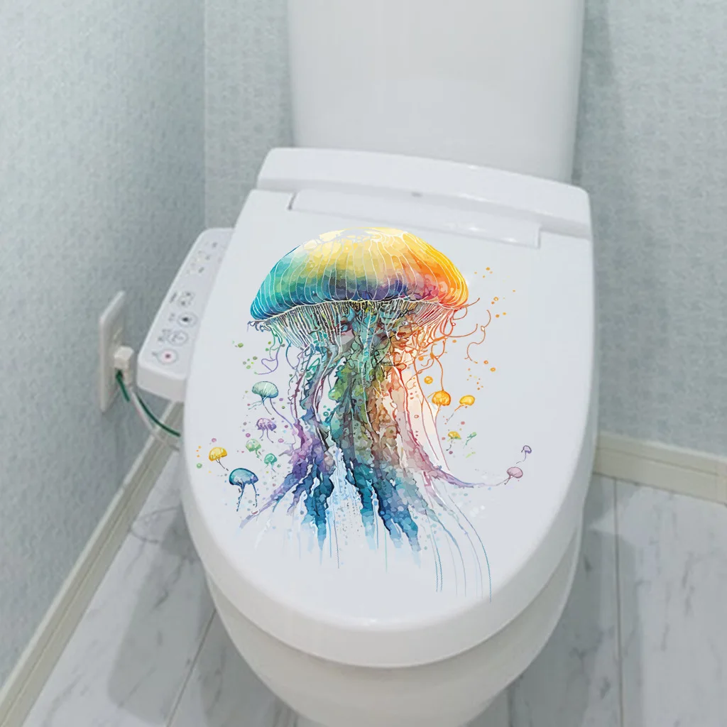 Ocean Series Toilet Stickers Watercolor Hand Drawn fish Whale Wall Sticker Bathroom Toilet Decor Decals Self Adhesive Mural