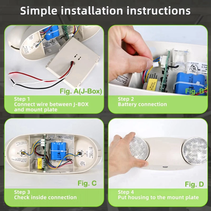 Luz de emergencia LED con respaldo de batería, iluminación de emergencia comercial ajustable bidireccional