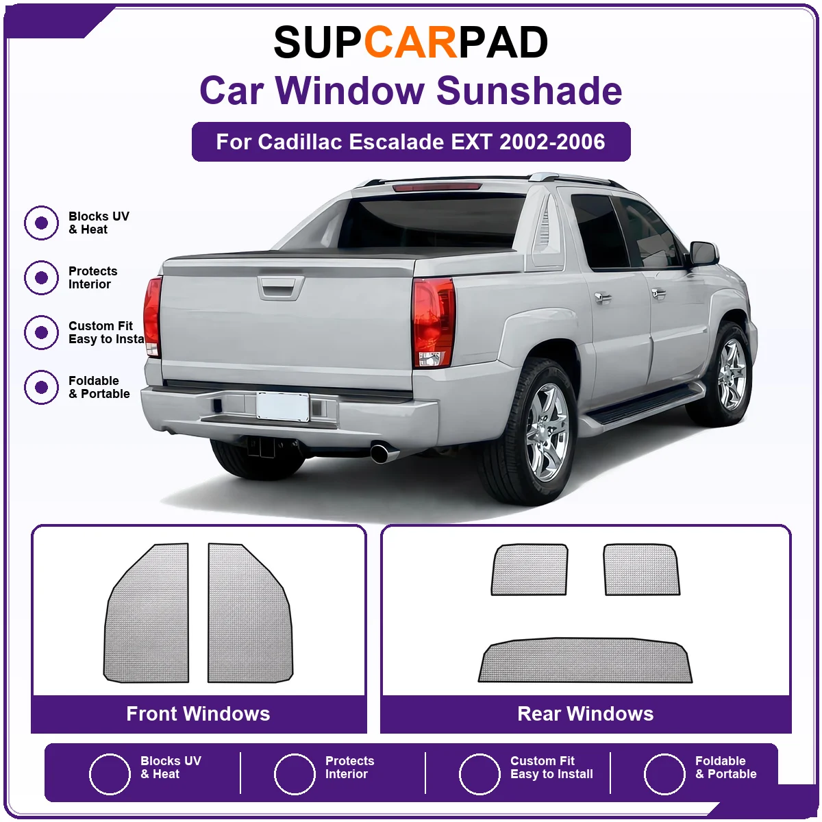For Cadillac Escalade EXT 2002-2006 Pre‑Cut Auto Window Sunshade Anti‑UV Car Sun Visor Protector