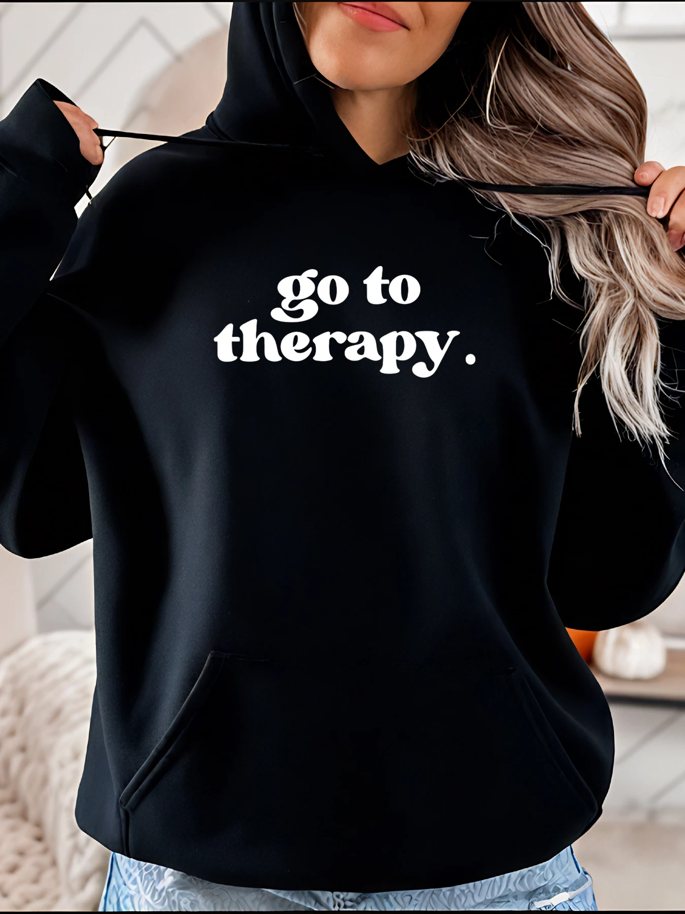 

Толстовка с принтом Go to Therapy, повседневный стиль, дизайн с белым текстом, женская уличная мода