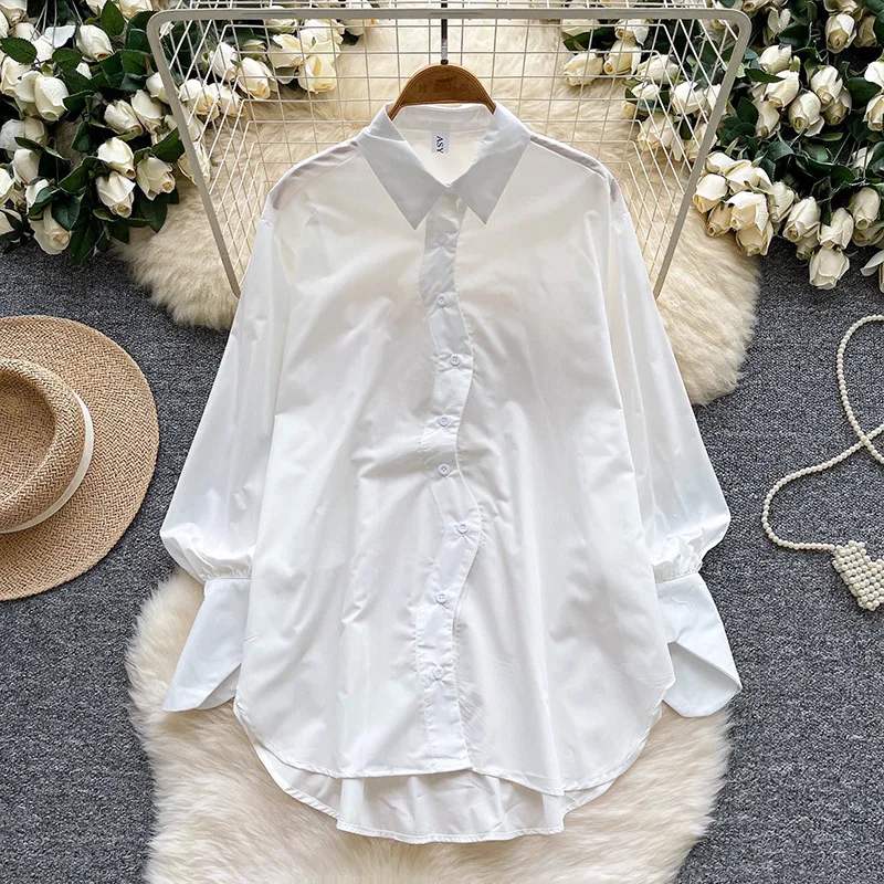 

Relaxed Casual Versatile Long Sleeve Shirt For Women 2025 Autumn Irregular Single-Breasted Loose Slimming Unique Top