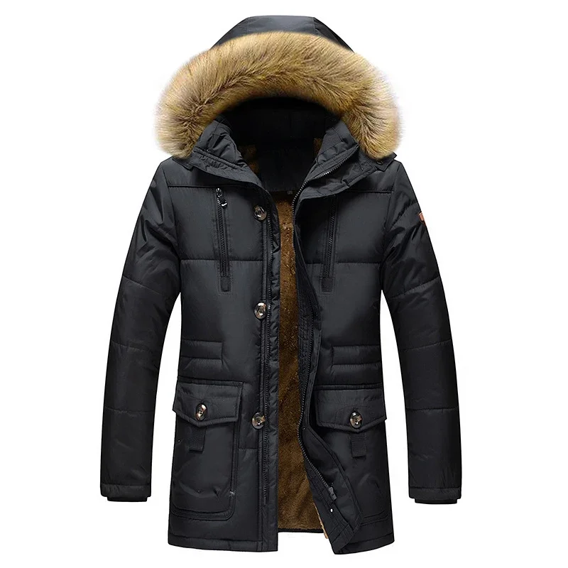Nuevos Parkas con capucha a la moda para hombre, abrigos de invierno de Color sólido con bolsillo y cremallera, abrigo grueso y cálido, chaqueta térmica a prueba de viento para hombre, abrigo