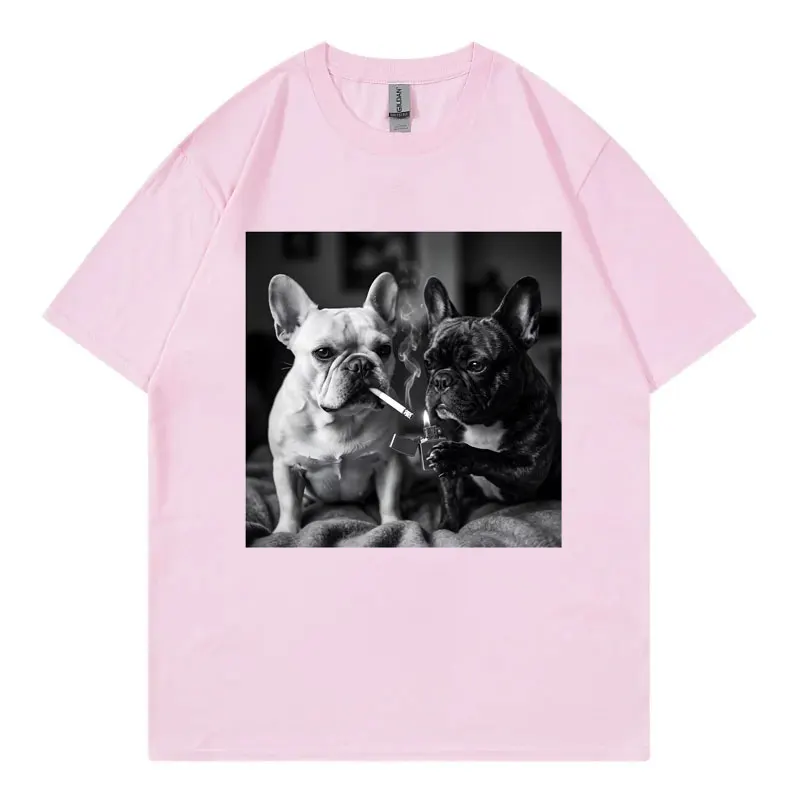 French Bulldog Smoking Funny Dog Meme T Shirt Men Women Vintage Fashion Short Sleeve T-shirts Summer Casual Loose Cotton T-shirt
