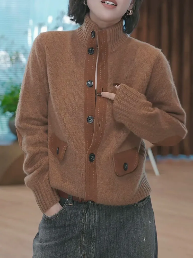 

Корейский повседневный свитер в стиле колор-блок, осенняя новинка, большие размеры, универсальный, стройнящий топ, кардиган с длинными рукавами и круглым вырезом