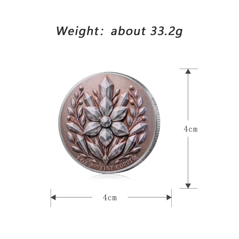 1oz.999 Fine Copper Antelope Round Floral Horn Glow Starry Field Crystal Flower Silver Plated Edge Colorized Art Collection Gift