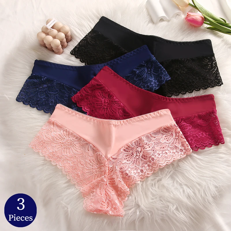 WarmSteps 3PCS Women's Panties Soft Lace Boxers Breathable Lingerie Comfortable Boyshorts Woman Satin Underwear Sport Underpants