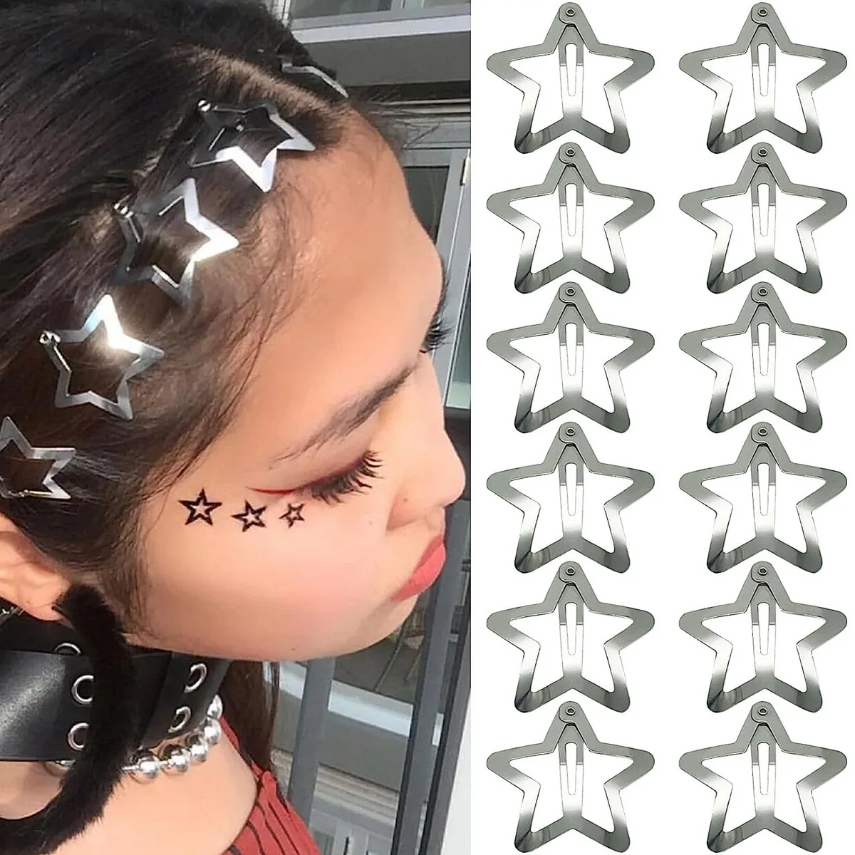 Pentagram Snap Hairpins para Mulheres e Meninas, BB Hair Clips, Silver Star, Barrete, Acessórios para Cabelo, Headwear, Y2K, 5Pcs, 100Pcs