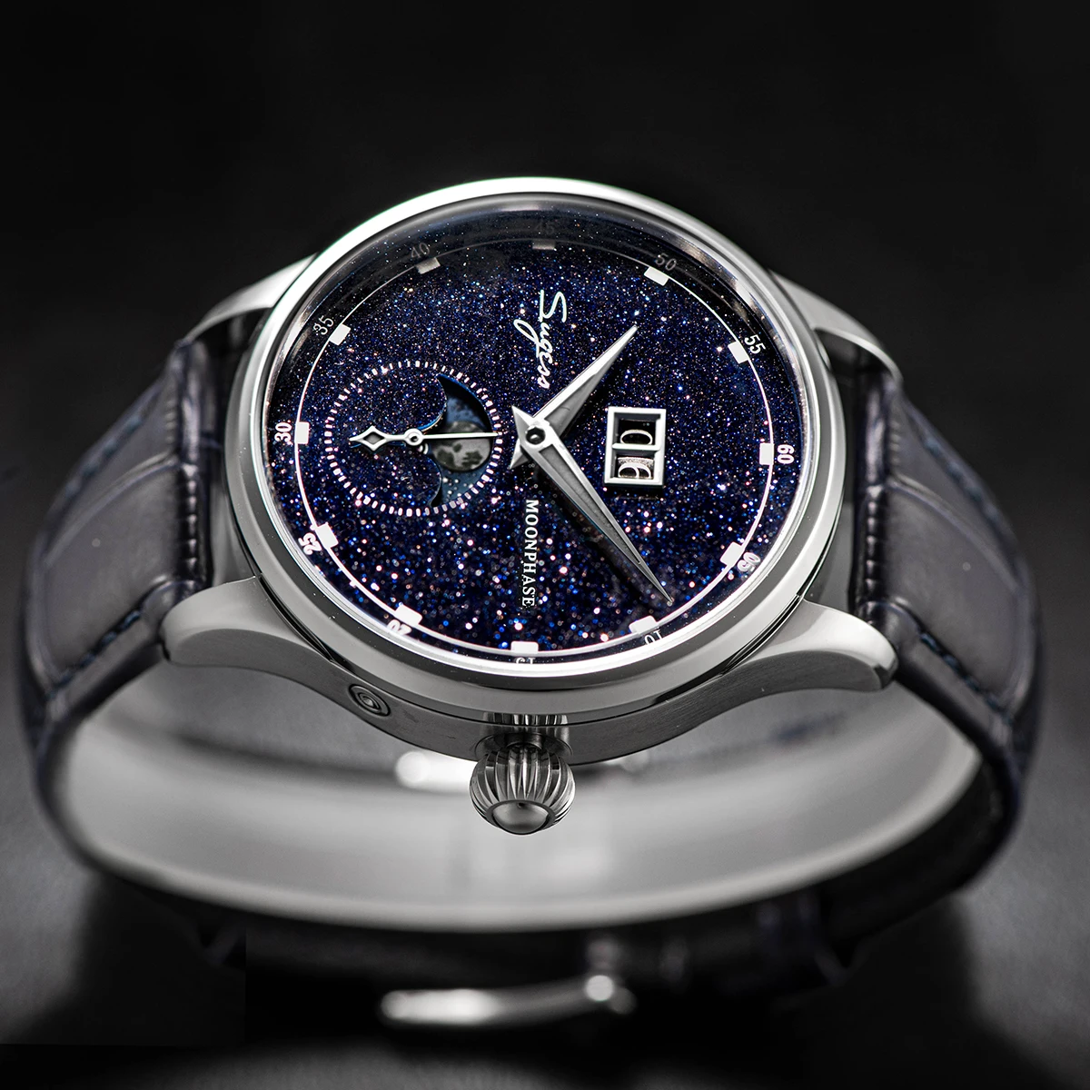 Sugess Moonphase Herrenuhr, 40 mm, automatische mechanische Armbanduhren, Origin ST2528, Uhrwerk, blaue Sandstein-Zifferblätter aus Edelstahl – Detail 8