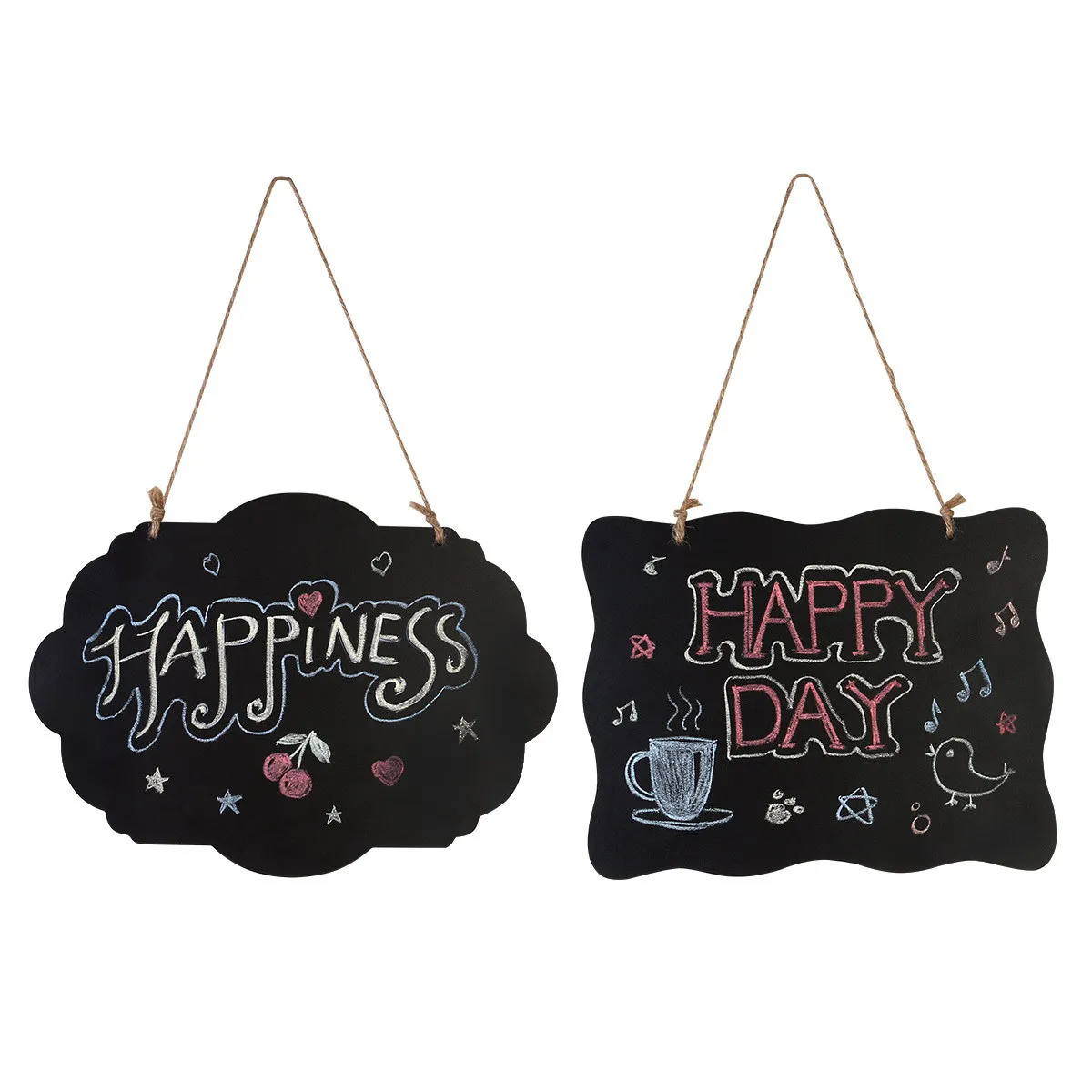 2Pcs Wooden Blackboard Message Board Creative Double-Sided Chalkboard with Wavy Edges Smooth Surface for Kitchen Wedding Party