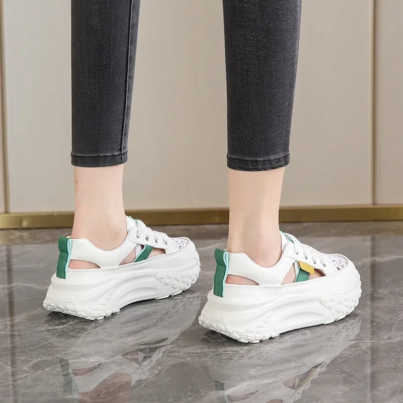 Chunky Sneakers for Women Lace Hollow Out Platform Dad Shoes Summer 2024 Fashion Casual Lace Up Walking Nurse Tennis