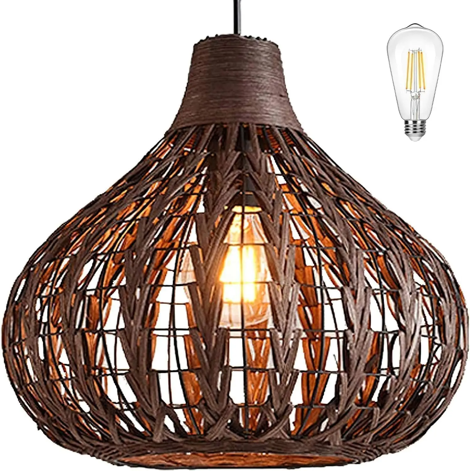 

Bamboo Chandelier Handwoven Rattan Pendant Light Wicker Lamp Shade Ceiling Light Fixture Weave Hanging Light,Bulb Included
