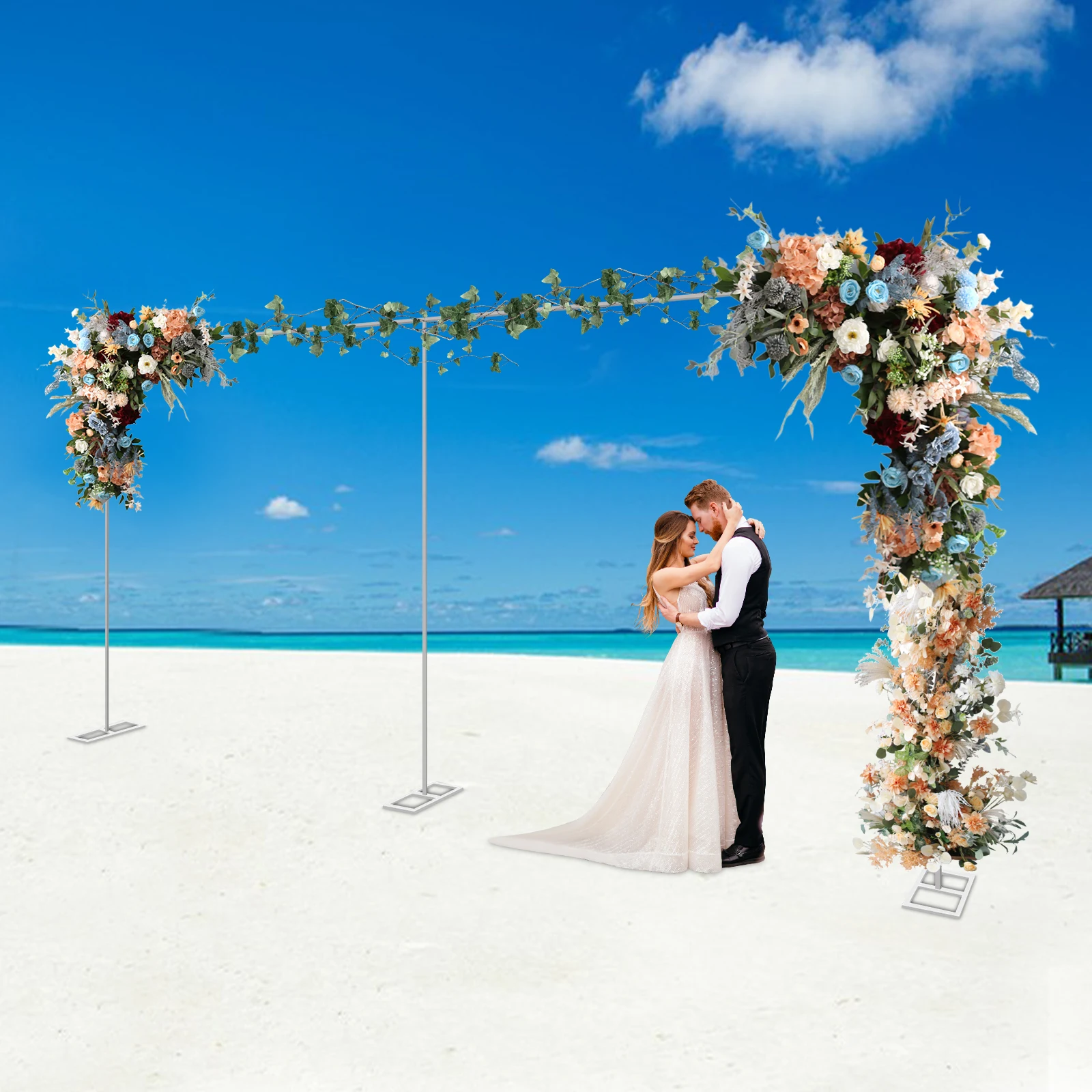 Wedding Stand Wedding Arch Wedding Backdrop Support 6x3m Silver Iron Tube Galvanized Rectangular Adjustable Floor Assembly Heavy Duty Modern Party Decoration Backdrop Wedding Stand
