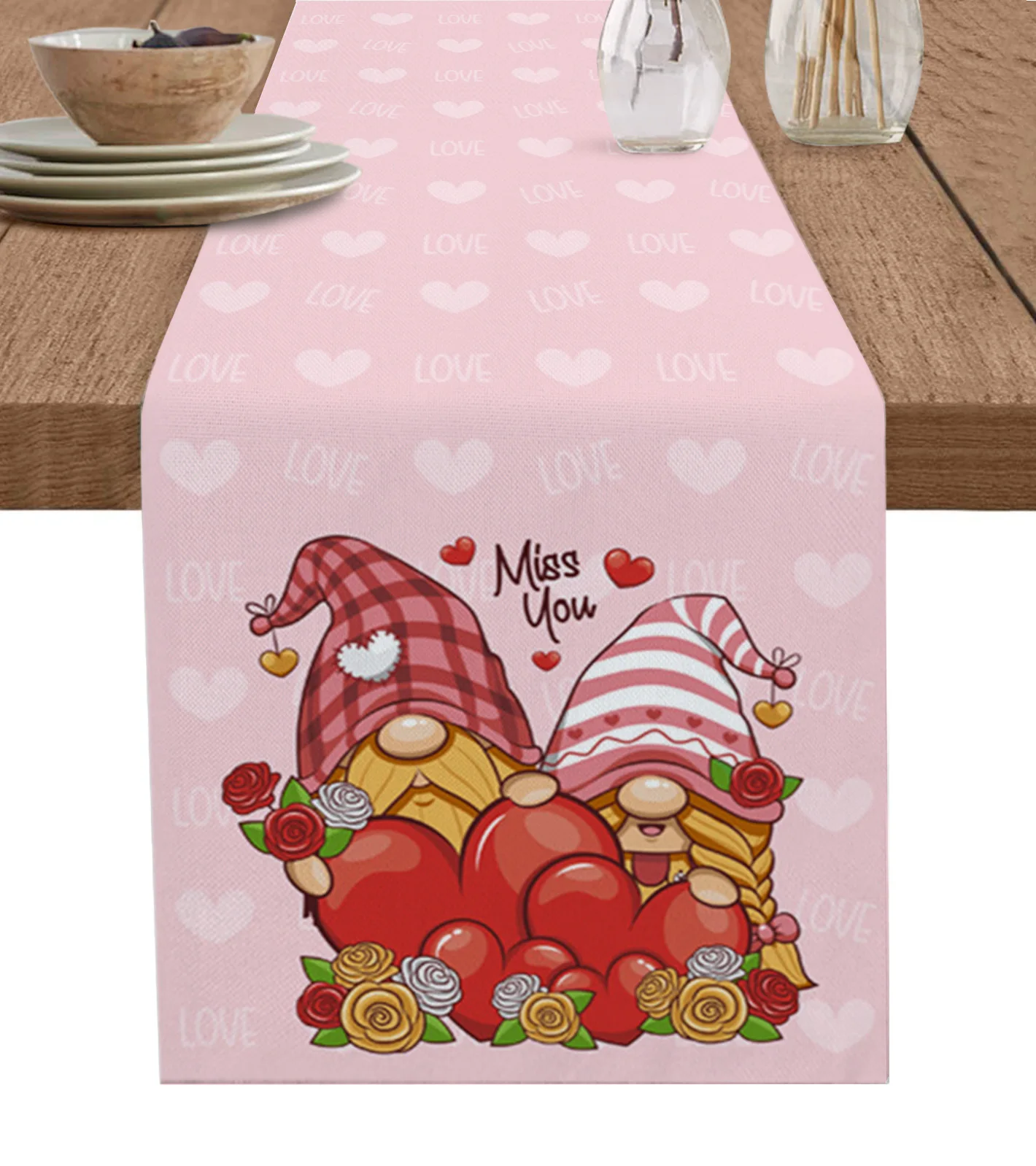 

Valentine'S Day Dwarf Love Table Runners for Dining Room Coffee Home Decoration Tablecloth 4/6 Pcs Placemats Table Cover