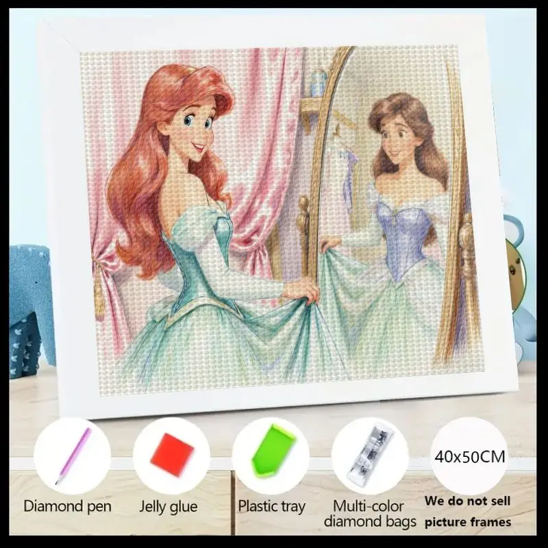 

1PC Princess Ariel 5D Diamond Painting Kit, Full Drill DIY Cartoon Mermaid Girl Mirror Scene Gem Art Craft, Sparkling Crystal Wa