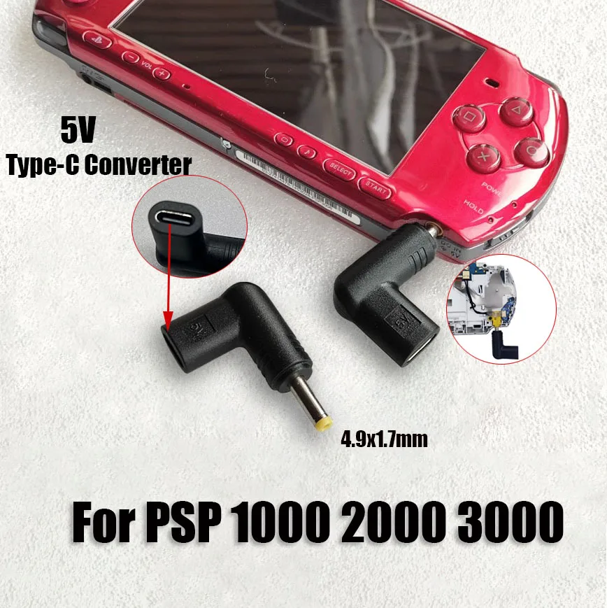 

5V Type-C to DC Power Charge Convert For PSP 1000 2000 3000 Mini USB C Charging Convert Adapter DC 4.9x1.7mm