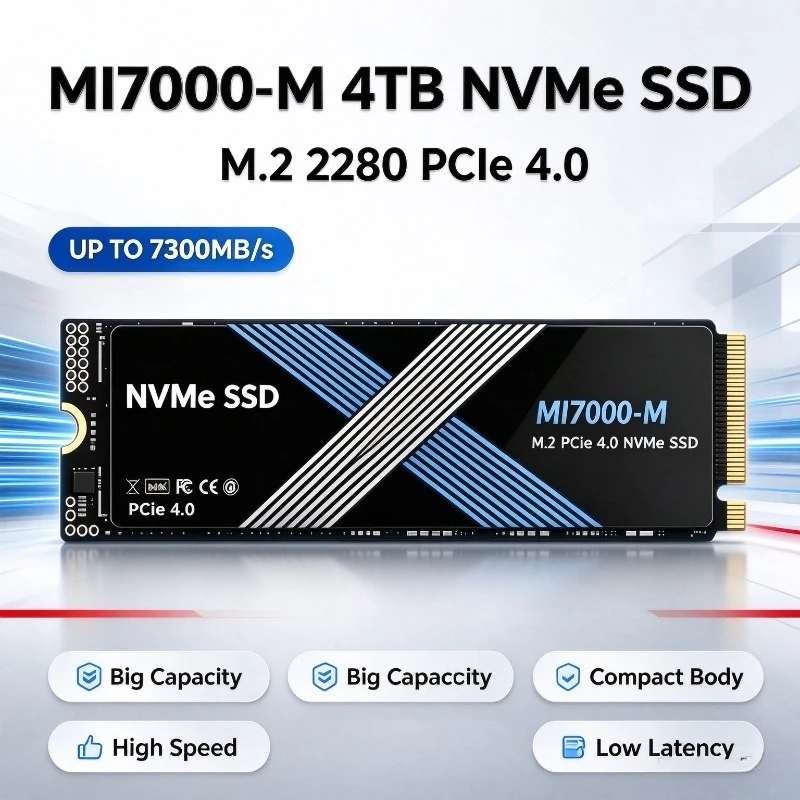 MI7000-M M.2 SSD Hard Disk, 500GB 1TB 2TB 4TB, 7300MB/s NVMe M2 SSD, PCIe 4.0 Internal Solid State Drive, For Laptop Desktop PC.