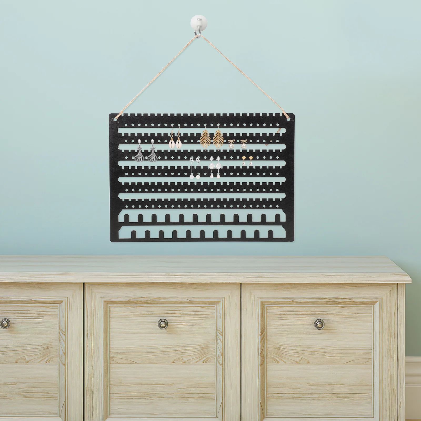 

Wooden Jewelry Organizer Wall Mounted Earring Holder Necklace Rack For Studs Dangles Brooch Pins Hanging Storage Display
