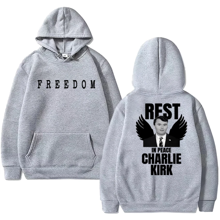 New in Charlie Kirk FREEDOM Double Sided printed Hoodie 2025 Unisex vintage hip hop pullovers Men women Fleece Casual Sweatshirt