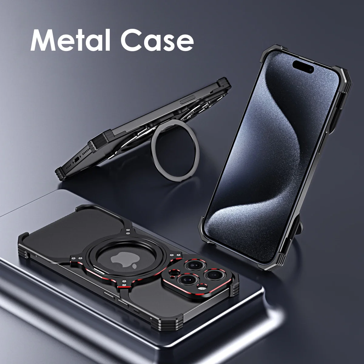 For iPhone 15 14 13 Pro Max Full Alloy Magnetic Magsafe Bracket Phone Case Metal Lens Protective Cover Frameless Cooling Cover