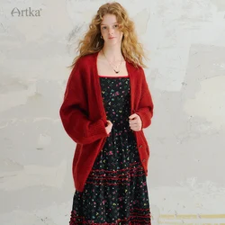 ARTKA 2024 Autumn New Women Cardigan Elegant Loose Wool Knitted Sweater Long Sleeve Cardigan Mohair Outerwear Female WB92245Q