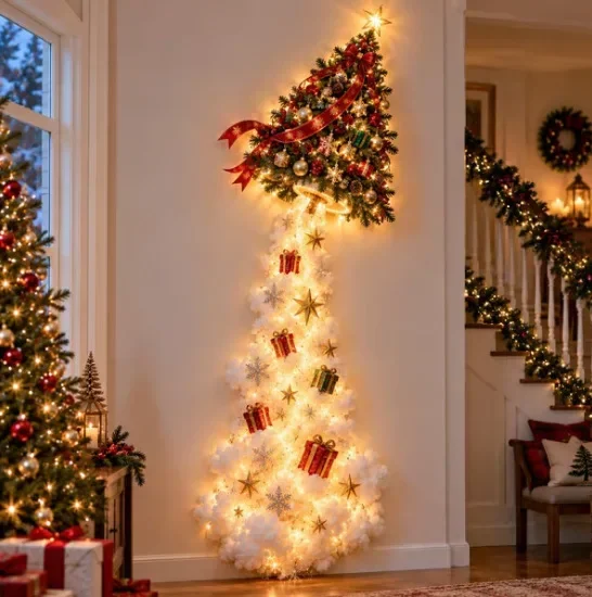 Weihnachtliche Magische Wandbeleuchtung - LED Leuchtende Weihnachtsszene Wanddekoration, Weihnachtsmann-Schlitten Rentier Hängedekoration für Partys – Detail 7