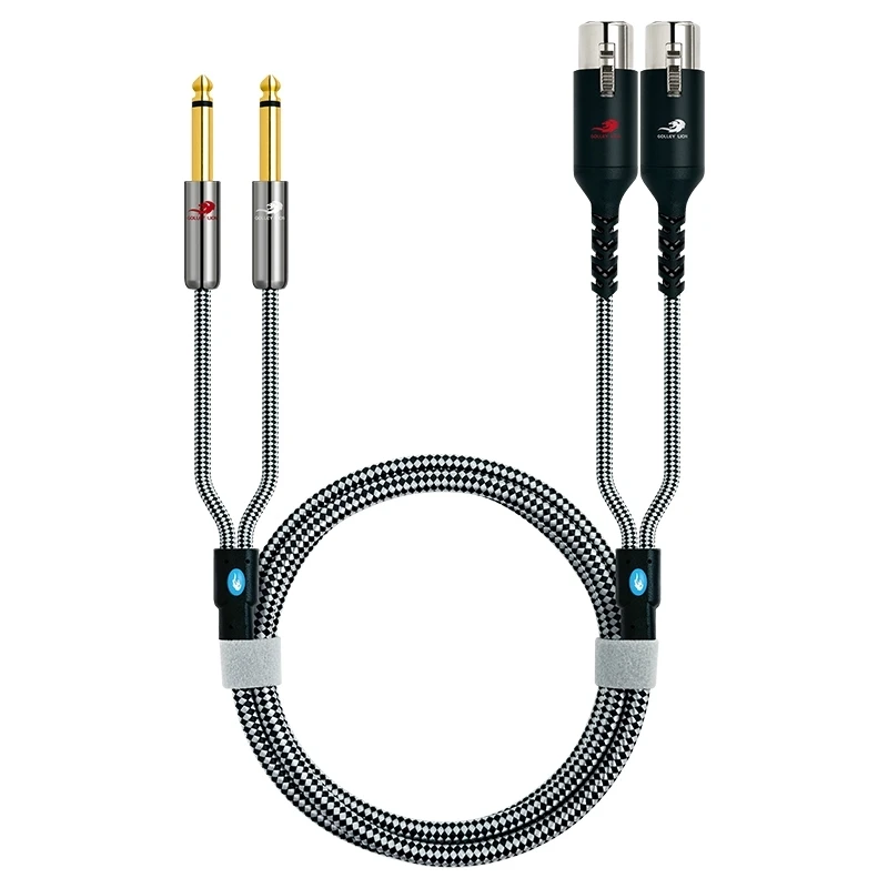 Kabel Audio 2 XLR Female ke Dual 1/4'' TS Mono 6.35mm Male untuk Amplifier Mixer Konsol Home Theater Perangkat Hifi Kabel Berpelindung