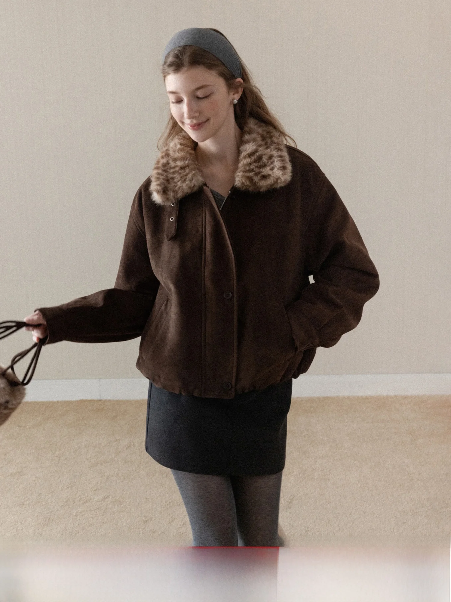 Jaqueta Feminina de Inverno Casual Quente com Estampa de Leopardo em Camurça, Modelo Slim